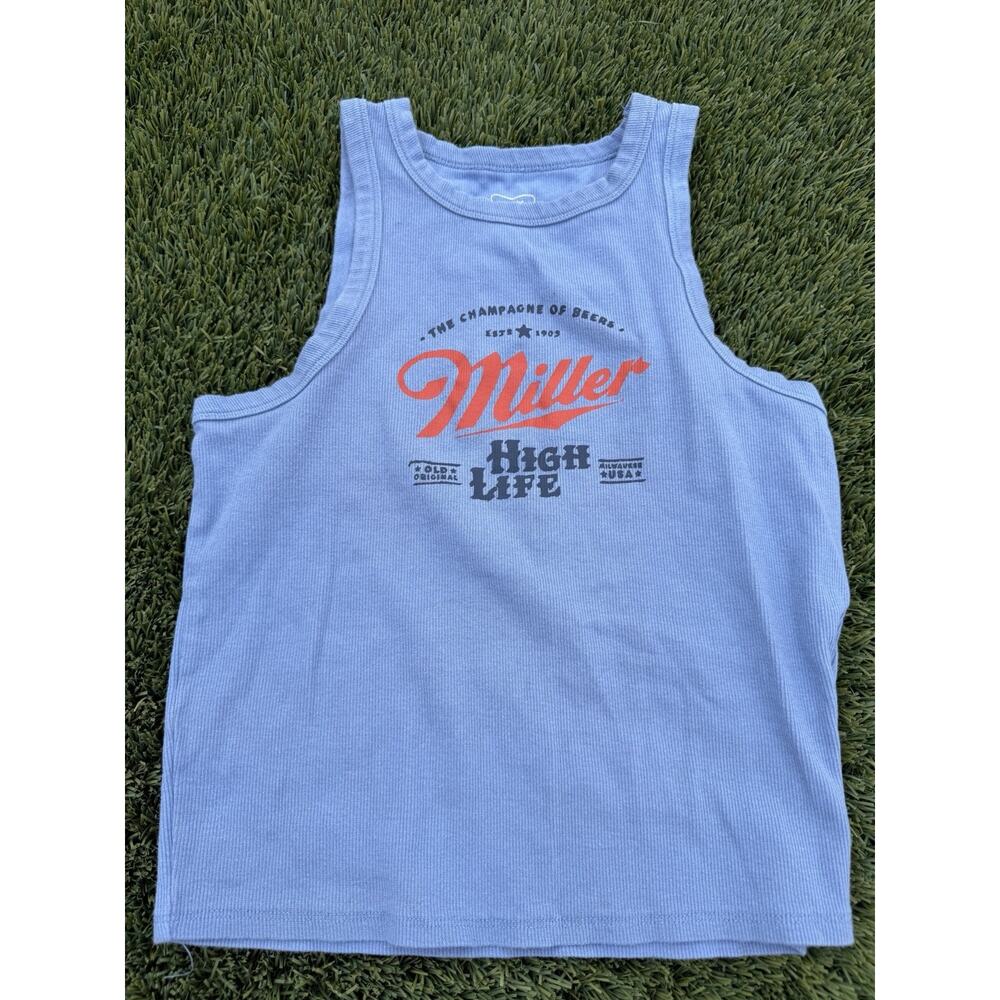Miller High Life Women’s Cropped Tank Top Blue Size Large Brewiana Collectible!
